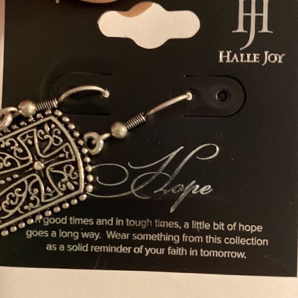 Halle Joy Assured Cross Hook Earring Silver Black NWT - Picture 3 of 4